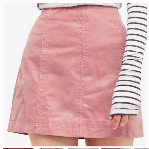 Free People Pink Faux Leather Mini Skirt - Picture 2 of 11